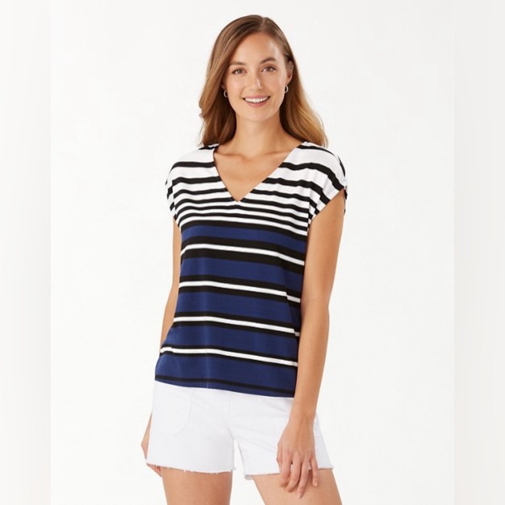 Tommy Bahama 
Size: extra Small 
Jaya stripe V-neck Top
REG. $80